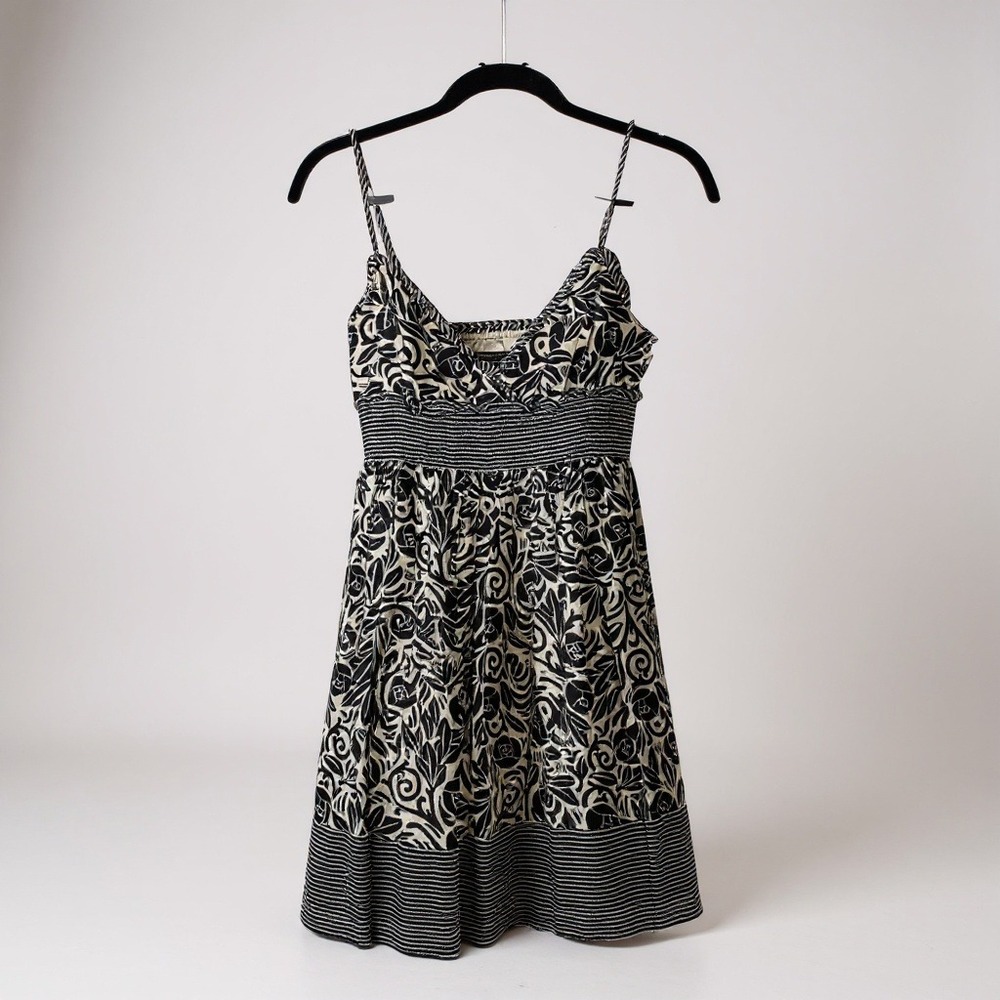 BCBGMaxAzria Black & White Sleeveless Patterned Midi Dress XS